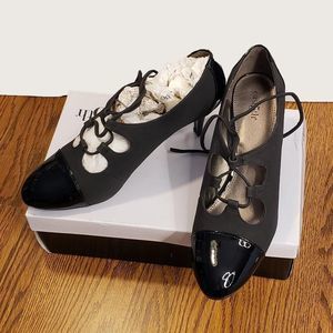 East 5th Peggy Suede/Patent Leather Pumps